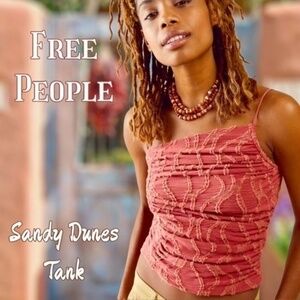 FREE PEOPLE NWT Sandy Dunes Asymmetrical Ruched Textured Tank Top-Red Clover/LG